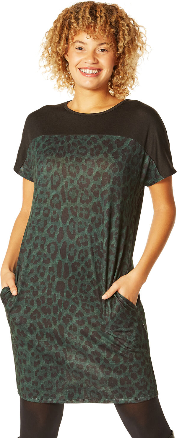 Roman Originals Contrast Yoke Animal Leopard Print Cocoon Dress Roman Originals Contrast Yoke Animal Leopard Print Cocoon Dress