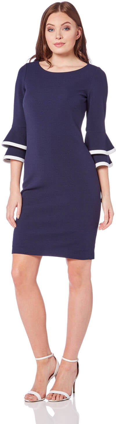 Roman Originals Double Fluted 3/4 Length Sleeve Dress Roman Originals Double Fluted 3/4 Length Sleeve Dress