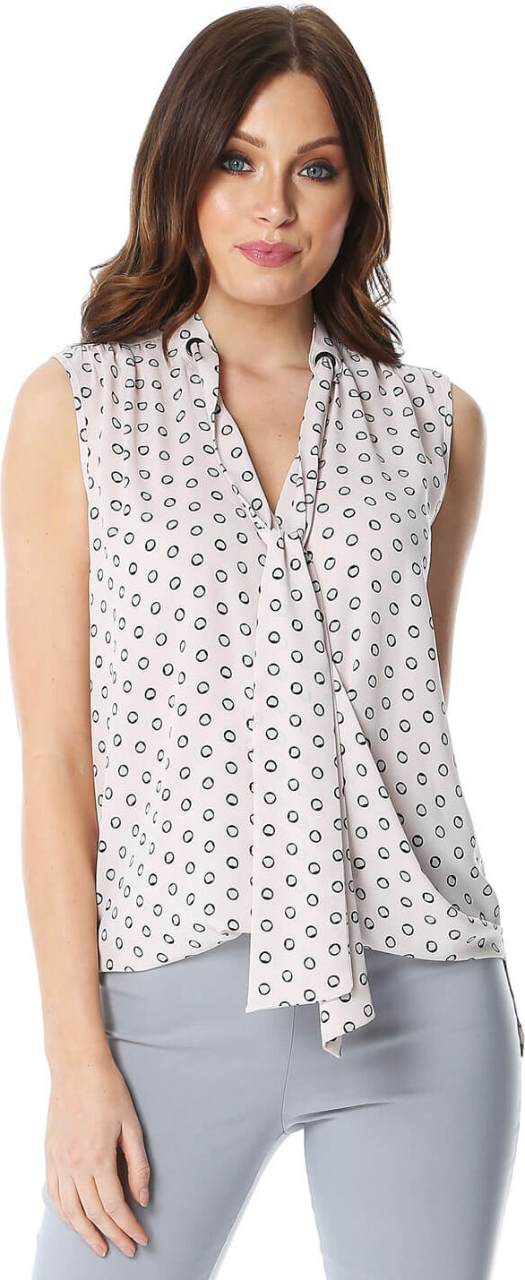 Roman Originals Tie Neck Spot Sleeveless Top Roman Originals Tie Neck Spot Sleeveless Top