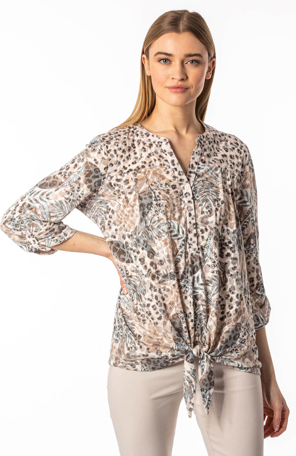 Roman Originals Animal Burnout Print Tie Top Roman Originals Animal Burnout Print Tie Top