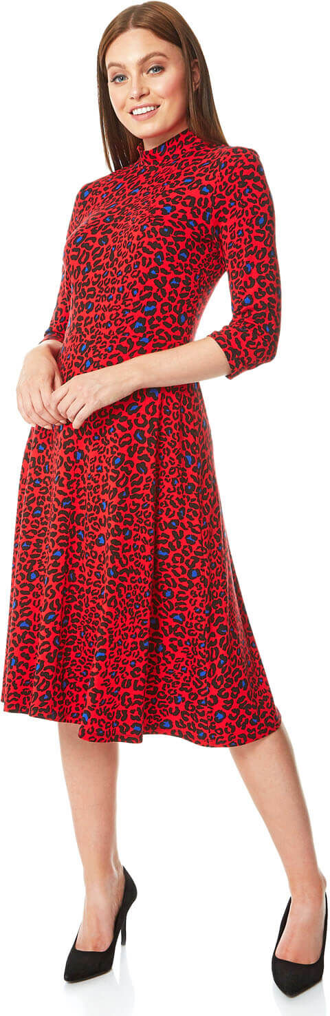 Roman Originals Animal Print Turtle Neck Midi Dress Roman Originals Animal Print Turtle Neck Midi Dress