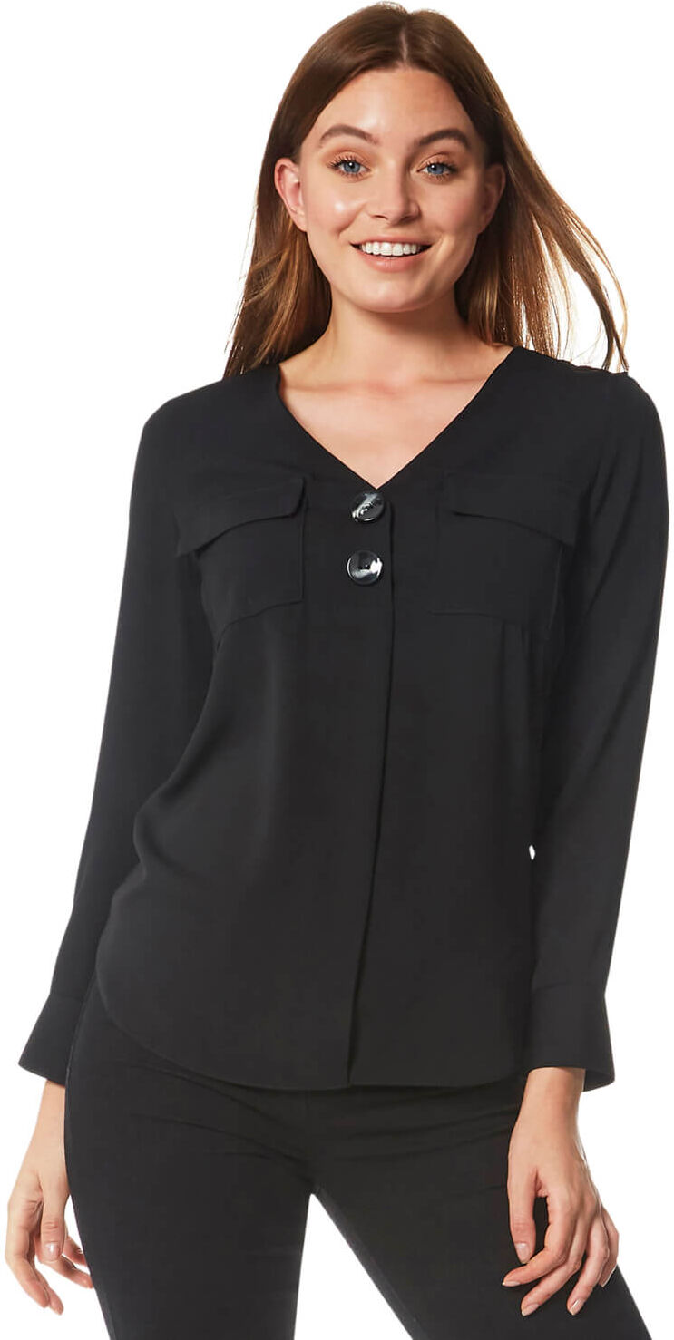 Roman Originals Woven Pocket Detail Button Front Top Roman Originals Woven Pocket Detail Button Front Top