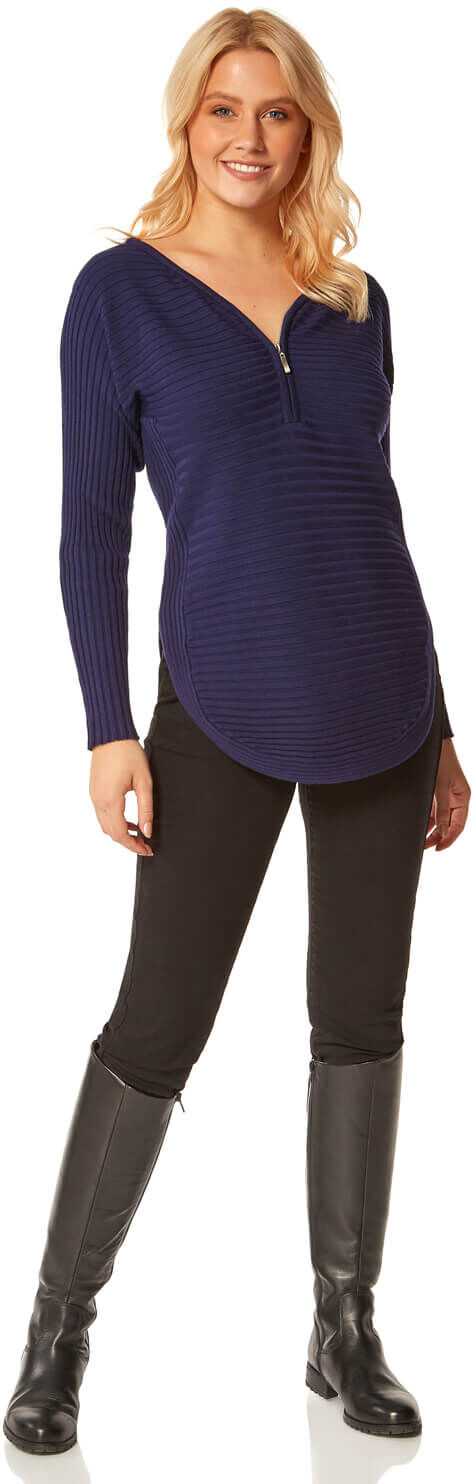 Roman Originals Zip Front Textured Top Roman Originals Zip Front Textured Top