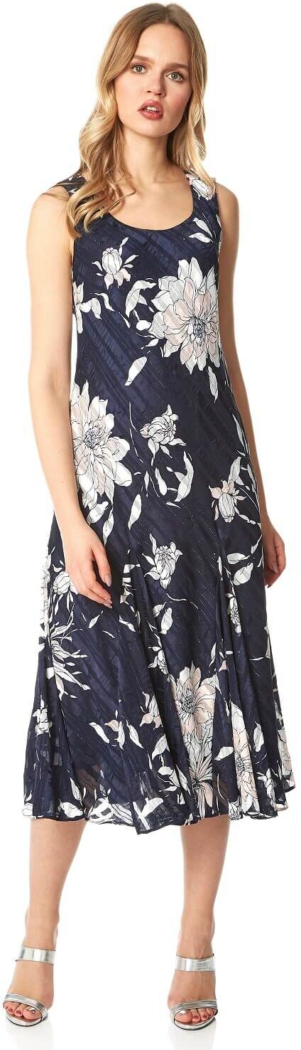 Roman Originals Navy Bias Cut Print Roman Originals Navy Bias Cut Print