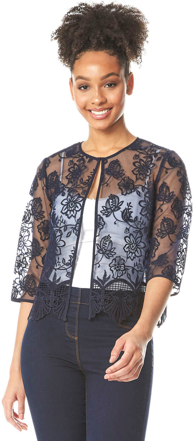 Roman Originals Short Floral Embroidered Lace Jacket Roman Originals Short Floral Embroidered Lace Jacket