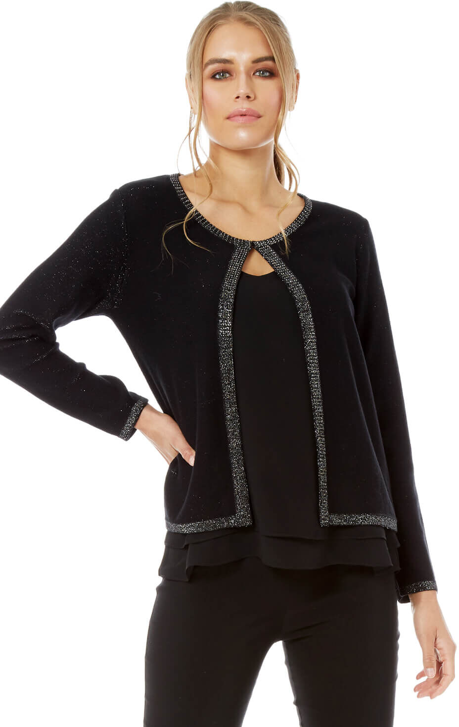 Roman Originals Shimmer Trim Detail Cardigan Roman Originals Shimmer Trim Detail Cardigan
