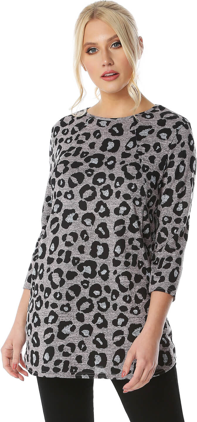 Roman Originals Animal Print Jersey Top with Pockets Roman Originals Animal Print Jersey Top with Pockets