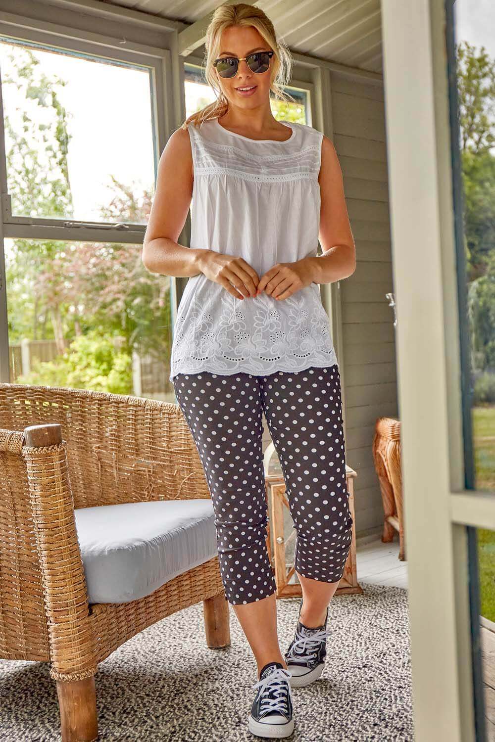 Roman Originals Floral Embroidered Round Neck Shell Top Roman Originals Floral Embroidered Round Neck Shell Top