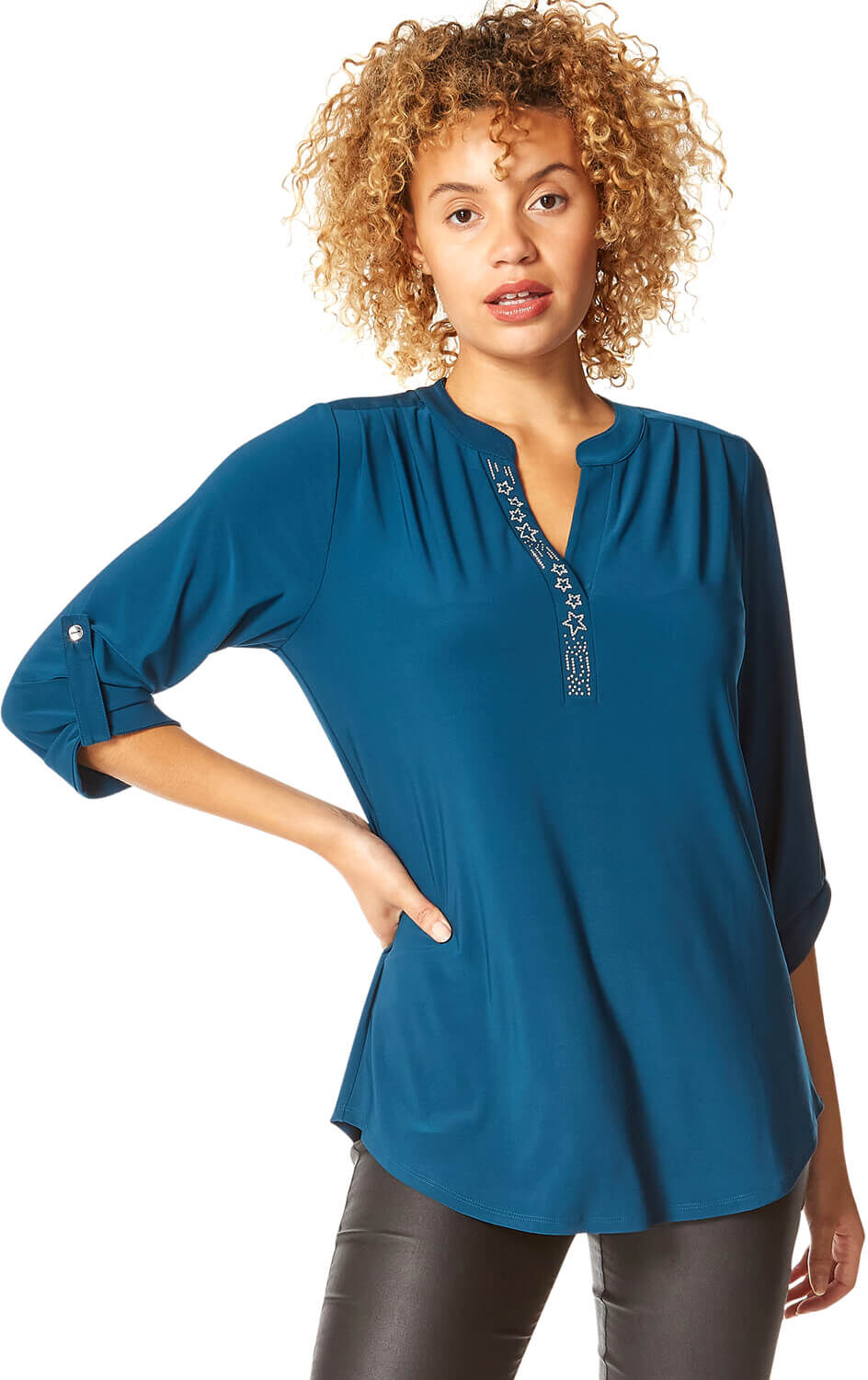 Roman Originals 3/4 Sleeve Embellished Top Roman Originals 3/4 Sleeve Embellished Top