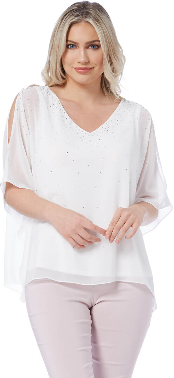Roman Originals V-Neck Pearl Chiffon Top Roman Originals V-Neck Pearl Chiffon Top