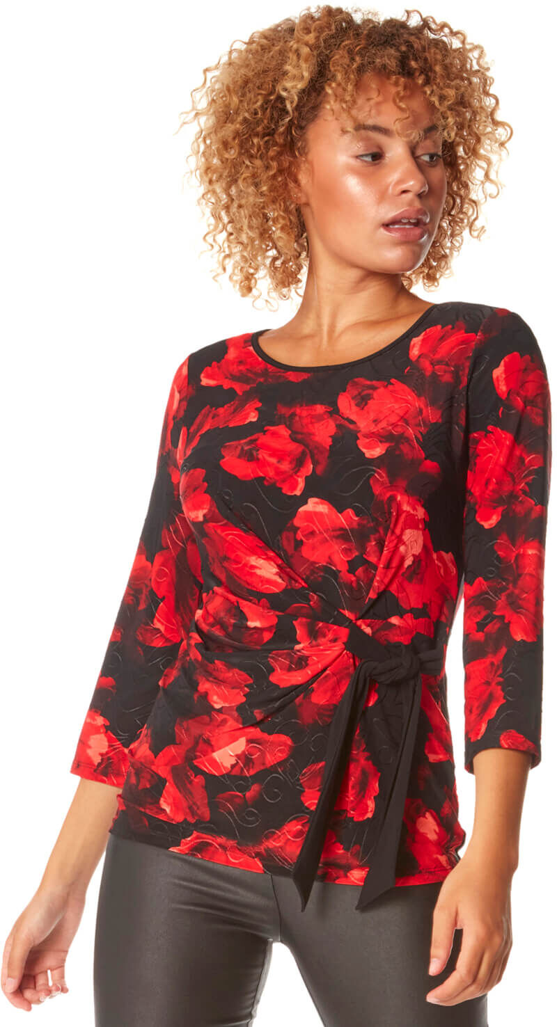 Roman Originals Jacquard Floral Side Tie Top Roman Originals Jacquard Floral Side Tie Top