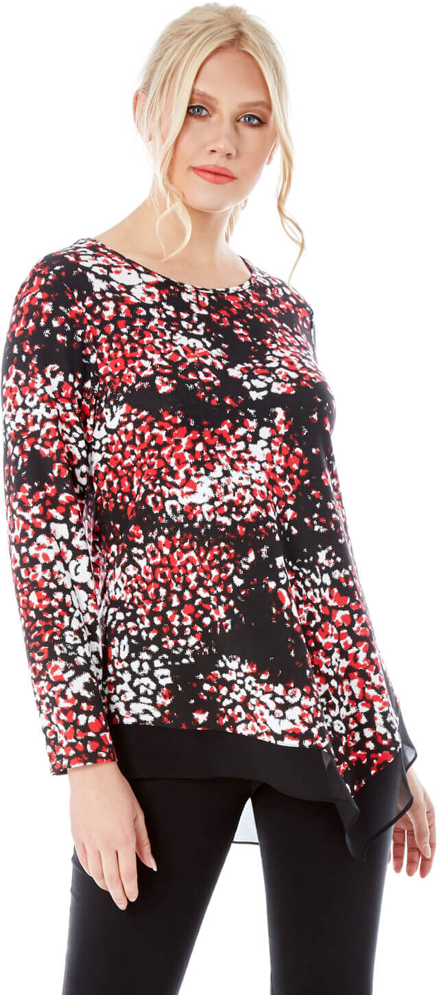 Roman Originals Animal Print Chiffon Hem Top Roman Originals Animal Print Chiffon Hem Top