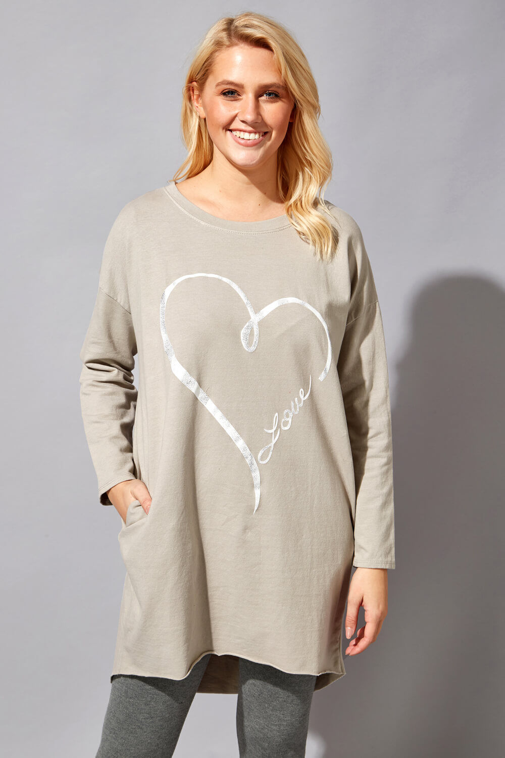 Roman Originals Foil Heart Pocket Sweater Top Roman Originals Foil Heart Pocket Sweater Top