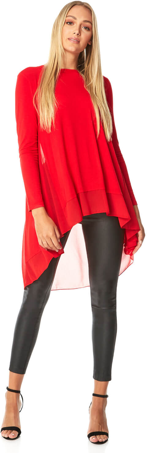 Roman Originals Chiffon Detail Dipped Hem Top Roman Originals Chiffon Detail Dipped Hem Top
