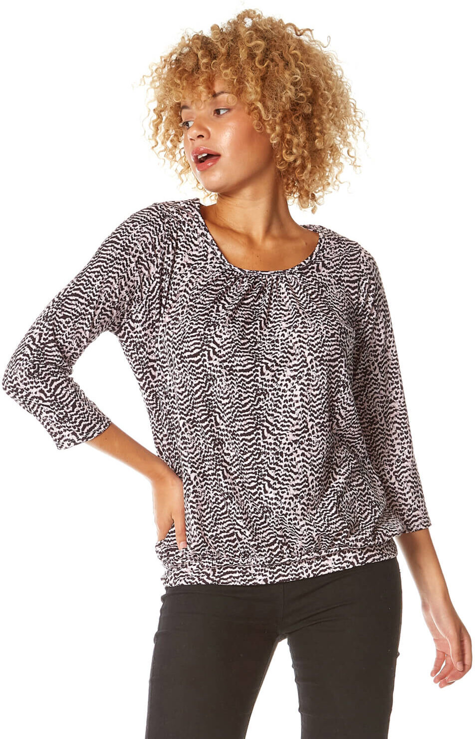 Roman Originals Abstract Animal Print Blouson Top Roman Originals Abstract Animal Print Blouson Top