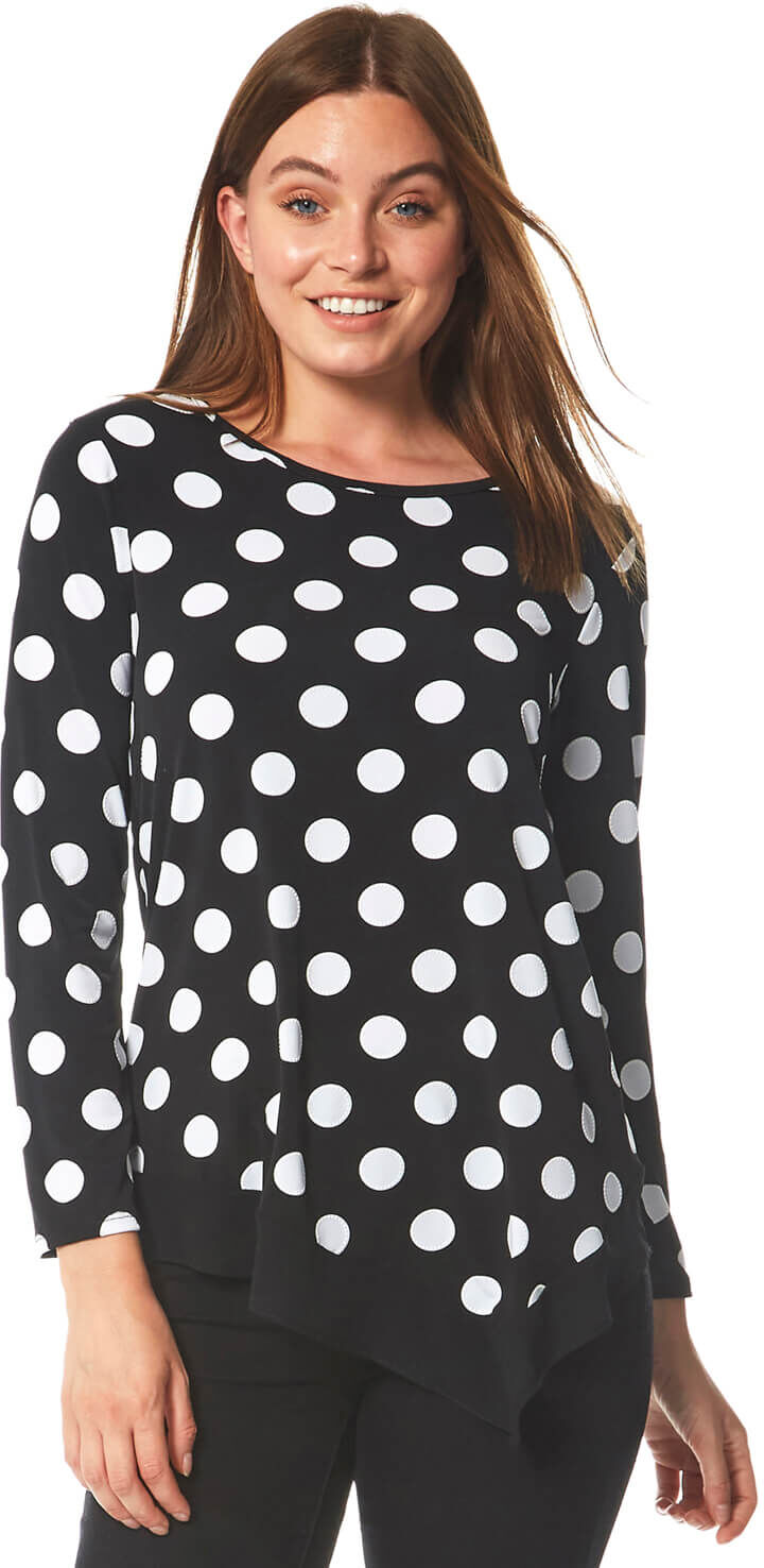 Roman Originals Textured Spot Print Chiffon Hem Asymmetric Top