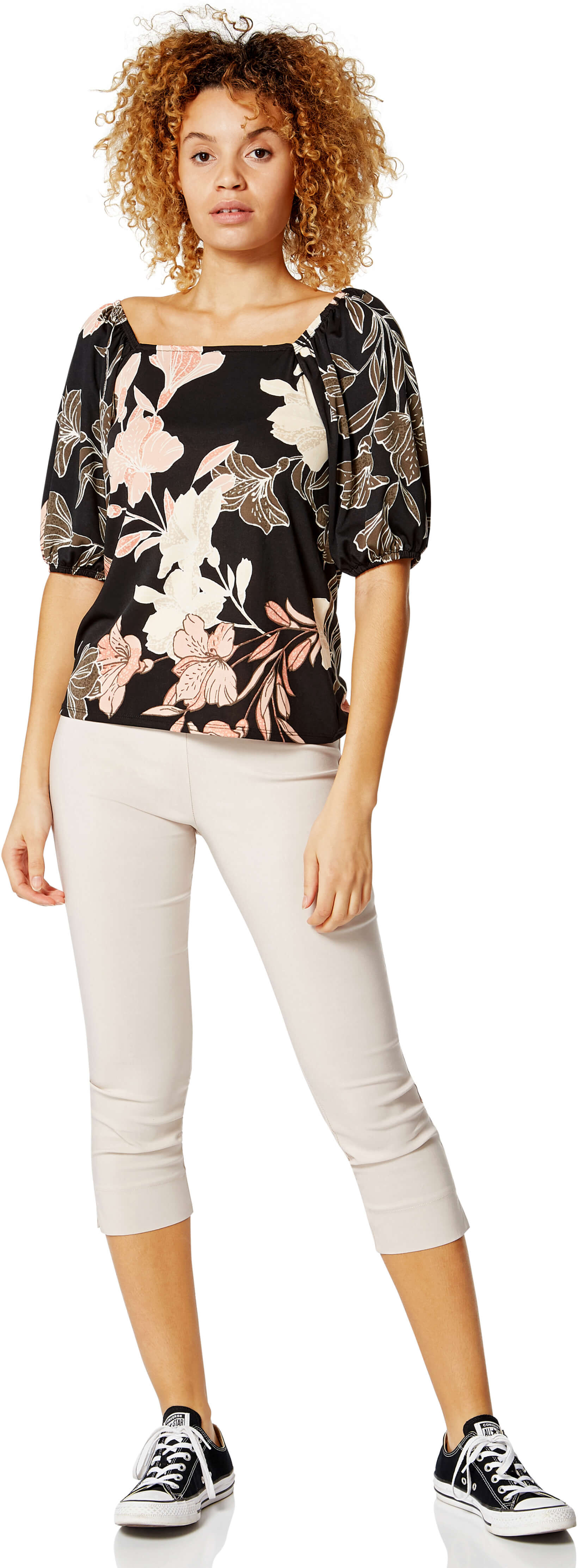 Roman Originals Floral Lily Print Square Neck Top