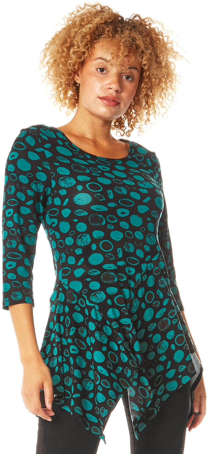 Roman Originals Abstract Spot Print Hanky Hem Tunic Top Roman Originals Abstract Spot Print Hanky Hem Tunic Top