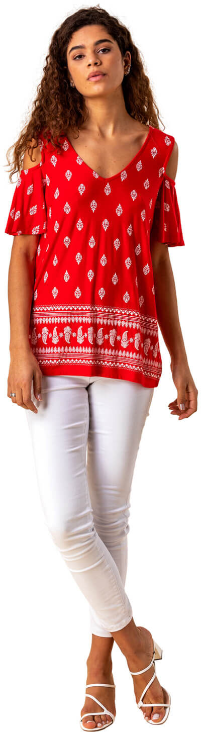 Roman Originals Paisley Print Cold Shoulder Top Roman Originals Paisley Print Cold Shoulder Top