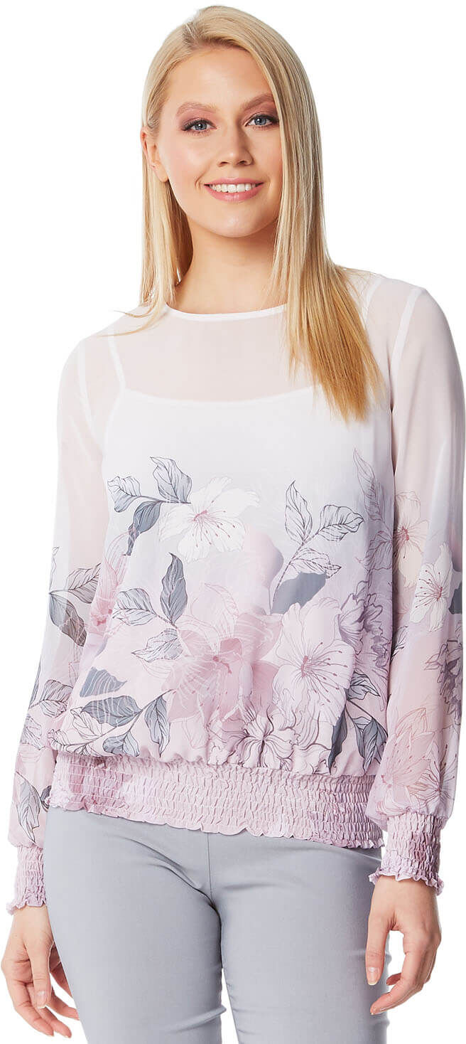 Roman Originals Floral Print Border Shirred Hem Top Roman Originals Floral Print Border Shirred Hem Top