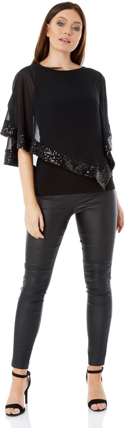 Roman Originals Sequin Trim Overlay Top Roman Originals Sequin Trim Overlay Top
