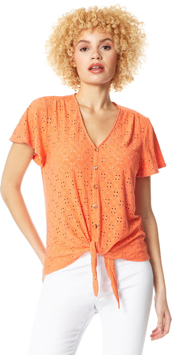 Roman Originals Broderie Button Down Tie Front Top Roman Originals Broderie Button Down Tie Front Top