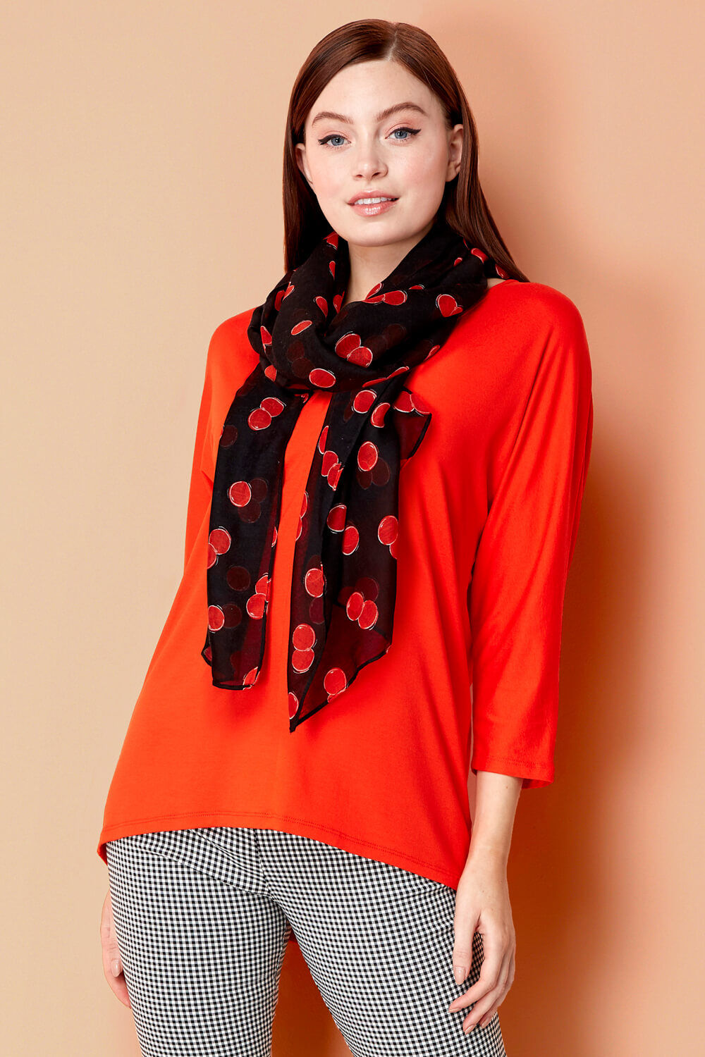 Roman Originals Loose T-Shirt and Cherry Print Scarf Roman Originals Loose T-Shirt and Cherry Print Scarf