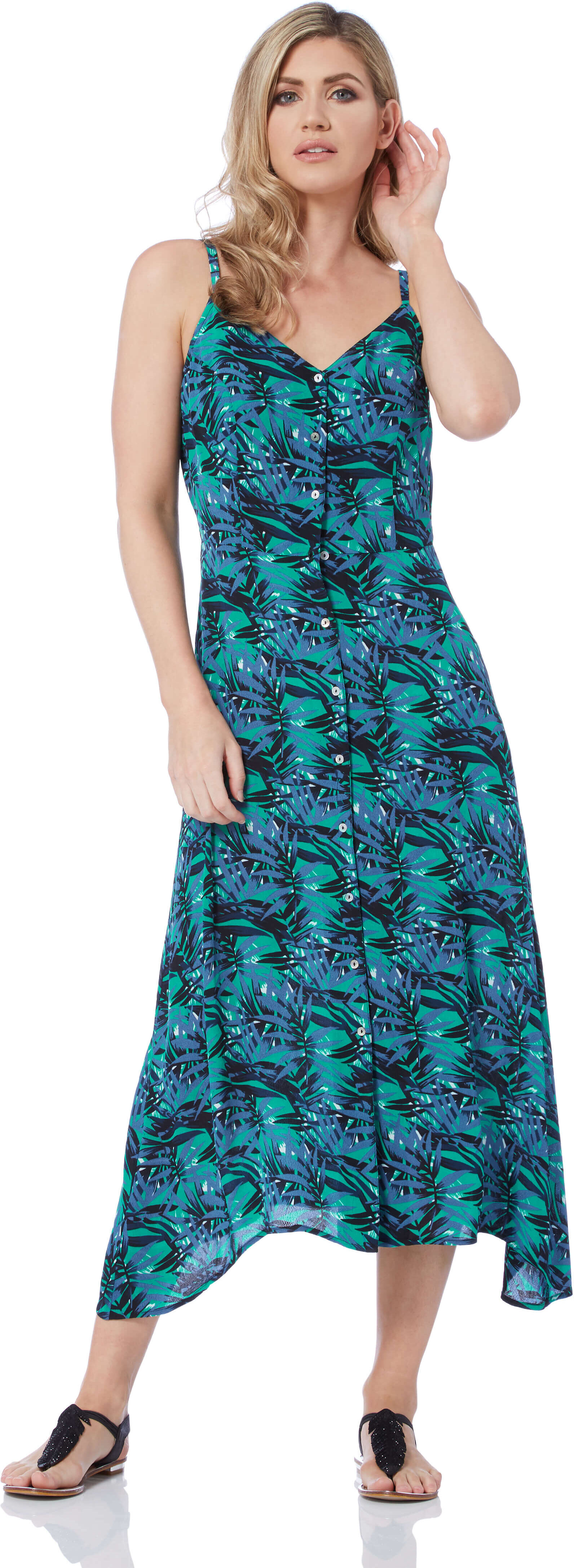 Roman Originals Sleeveless Palm Print Sun Dress Roman Originals Sleeveless Palm Print Sun Dress