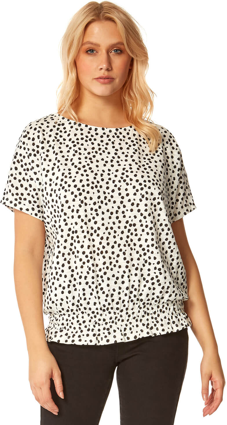 Roman Originals Shirred Bubble Hem Spot Print Top Roman Originals Shirred Bubble Hem Spot Print Top