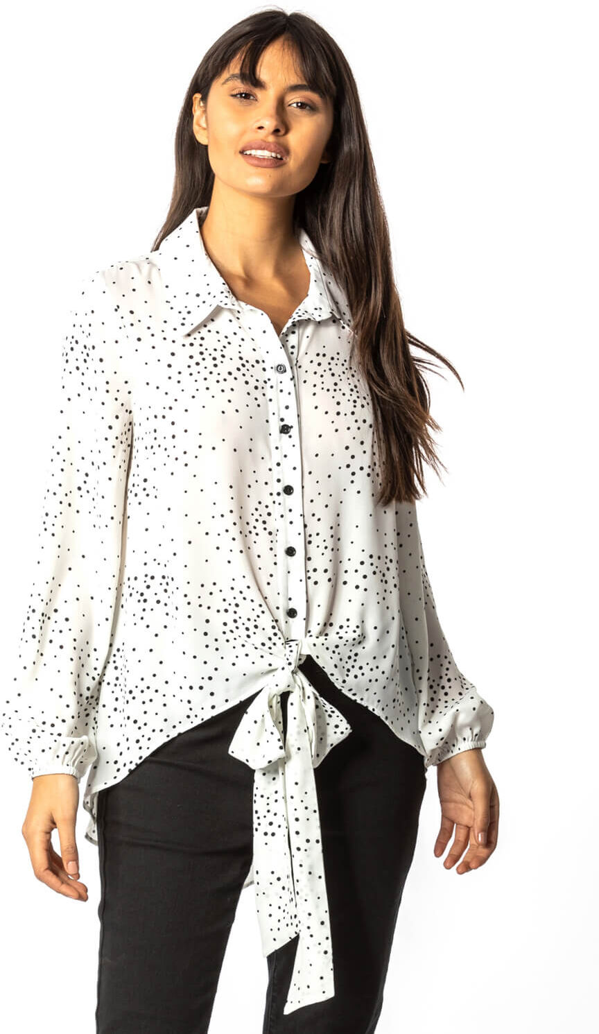 Roman Originals Spot Print Tie Front Blouse Roman Originals Spot Print Tie Front Blouse