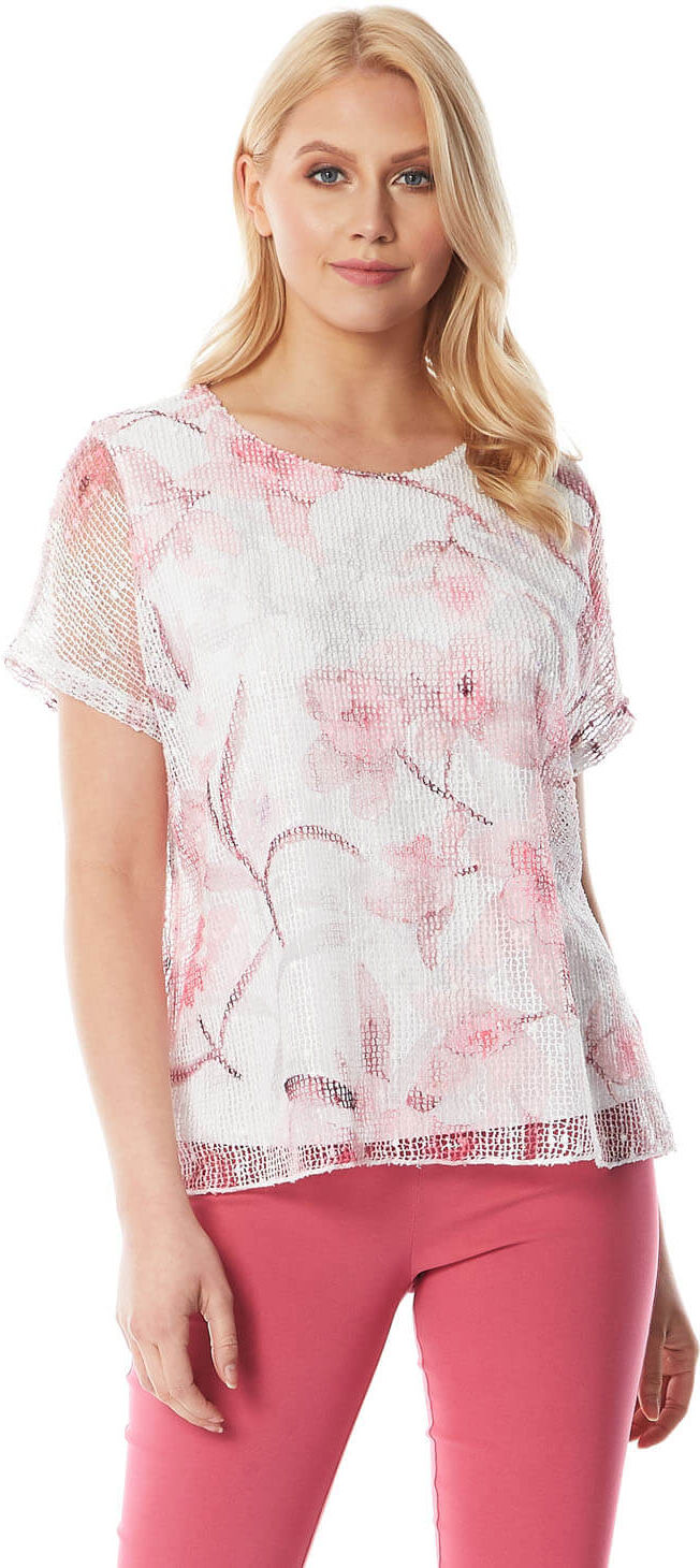 Roman Originals Mesh Overlay Floral Top Roman Originals Mesh Overlay Floral Top