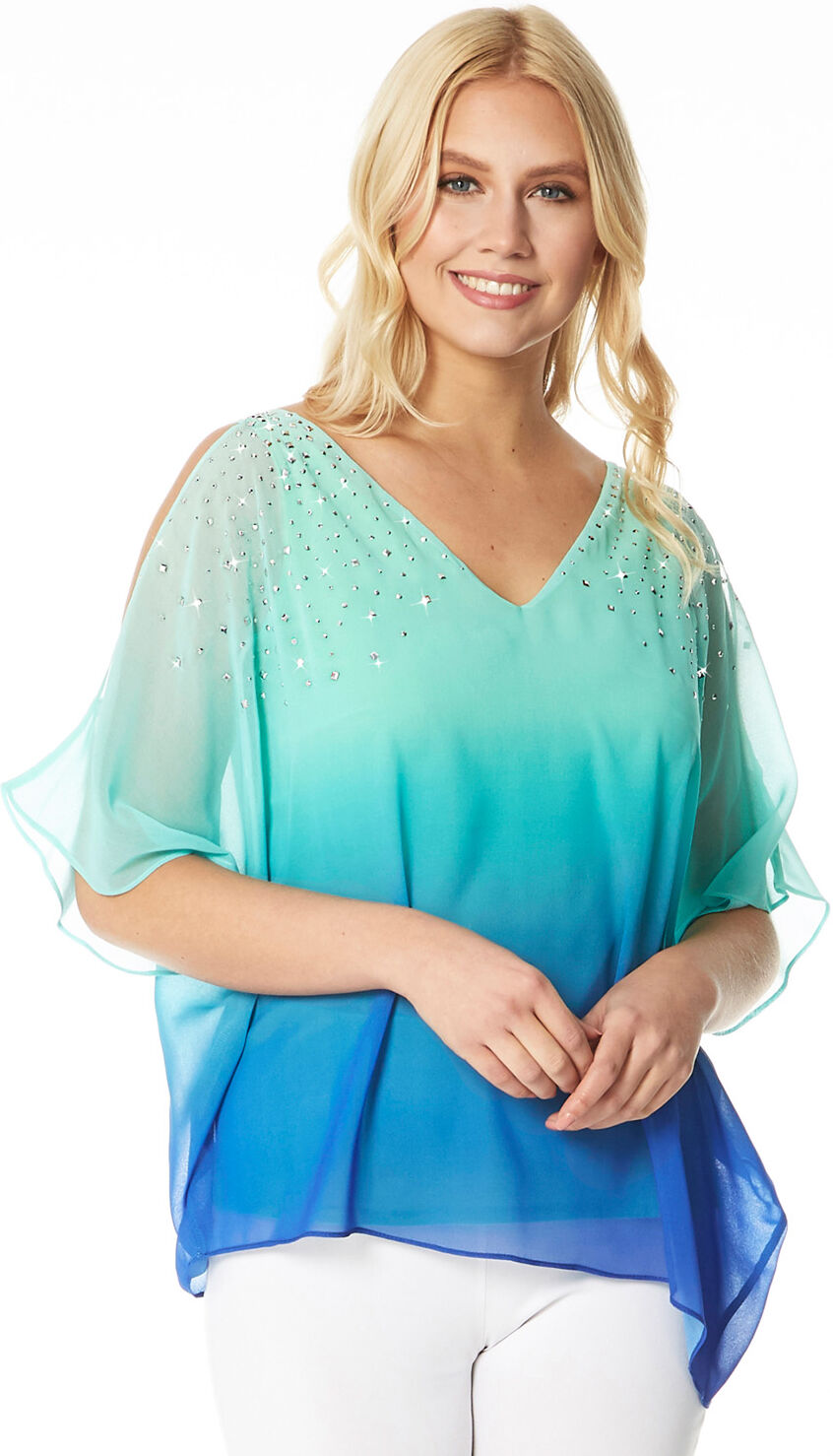 Roman Originals Embellished Ombre Cold Shoulder Top Roman Originals Embellished Ombre Cold Shoulder Top