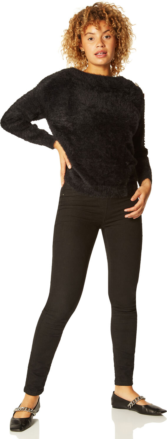 Roman Originals Button Detail Fluffy Slash Neck Jumper Roman Originals Button Detail Fluffy Slash Neck Jumper