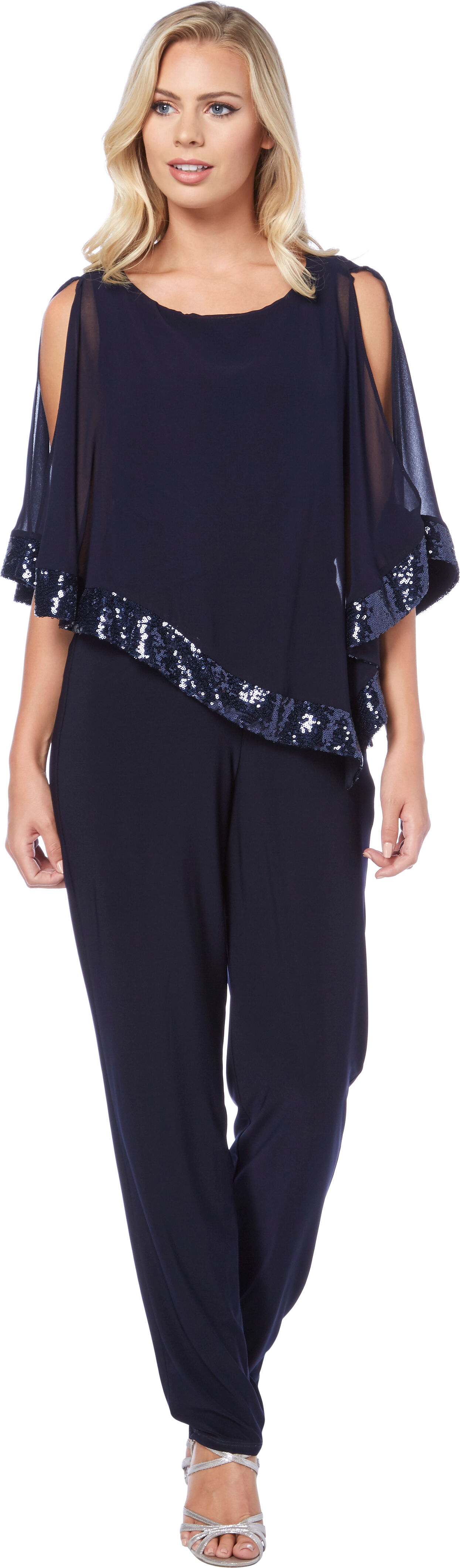 Roman Originals Sequin Trim Overlay Jumpsuit Roman Originals Sequin Trim Overlay Jumpsuit