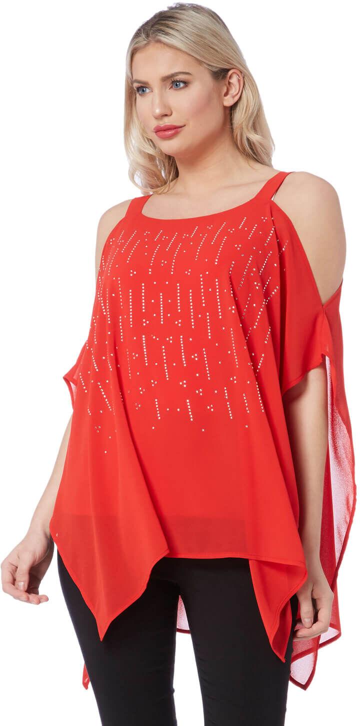 Roman Originals Lightweight Chiffon Diamante Top Roman Originals Lightweight Chiffon Diamante Top