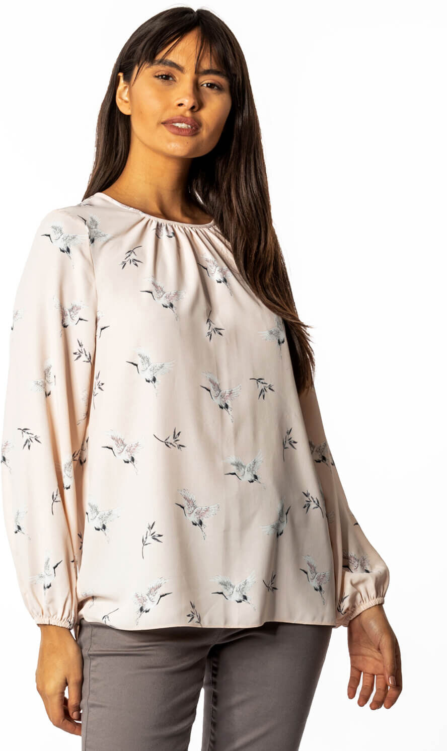 Roman Originals Bird Print Pleat Neck Blouse Roman Originals Bird Print Pleat Neck Blouse