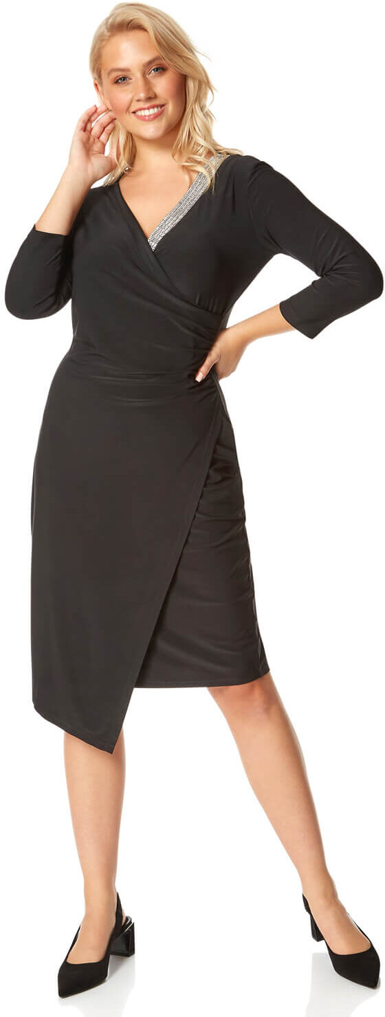Roman Originals V-Neck Diamante Trim Wrap Dress Roman Originals V-Neck Diamante Trim Wrap Dress