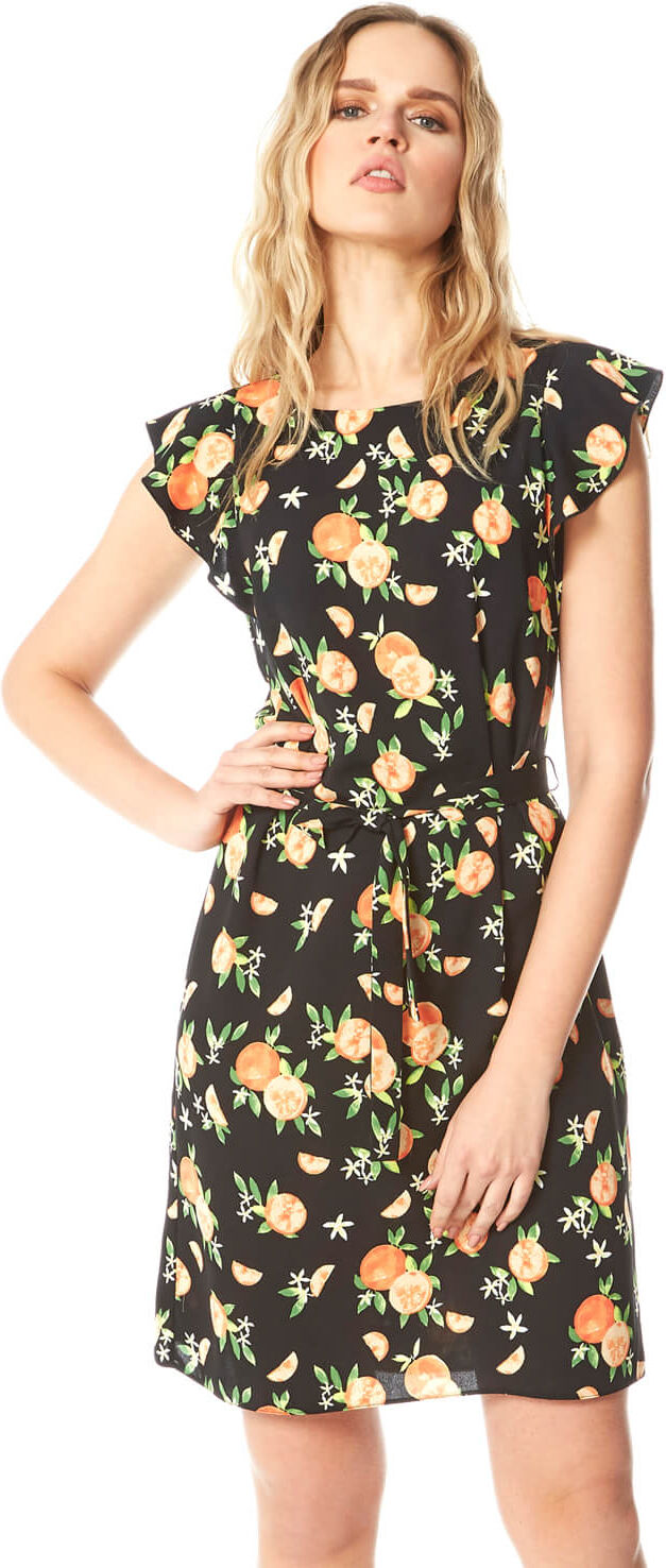 Roman Originals Orange Print Frill Sleeve Shift Dress Roman Originals Orange Print Frill Sleeve Shift Dress