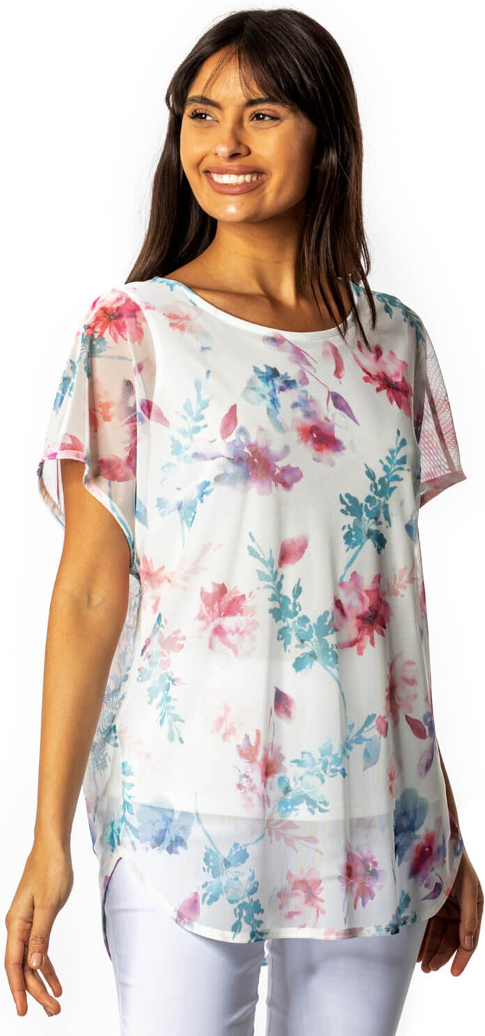 Roman Originals Floral Mesh Overlay Top Roman Originals Floral Mesh Overlay Top