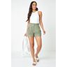 Dusk Fashion Paperbag Waist Linen Shorts in Khaki 6 female