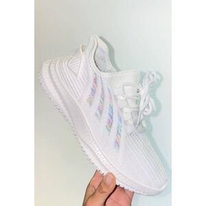 Roman Knitted Lace Up Trainers in White - Size 5