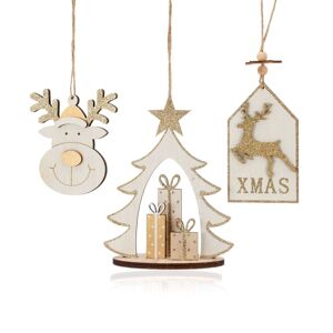 Festive Set of 3 Wooden Hanging Decorations