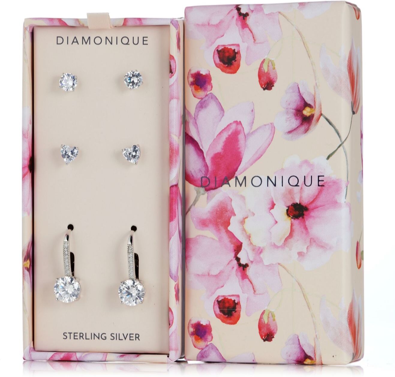 Diamonique 5.6ct tw Set of 3 Earrings in Jewellery Box Sterling Silver