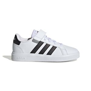 adidas Kids Grand Court Elastic Lace and Top Strap Shoes Size: UK 10c, Colour: White