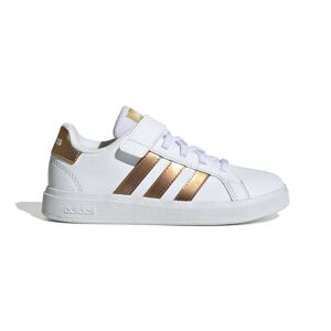 adidas Kids Grand Court Sustainable Lifestyle Court Elastic Lace and Top Strap Shoes Size: UK 10c, Colour: White