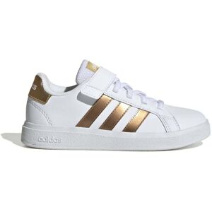 adidas Kids Grand Court Sustainable Lifestyle Court Elastic Lace and Top Strap Shoes Size: UK 11c, Colour: White