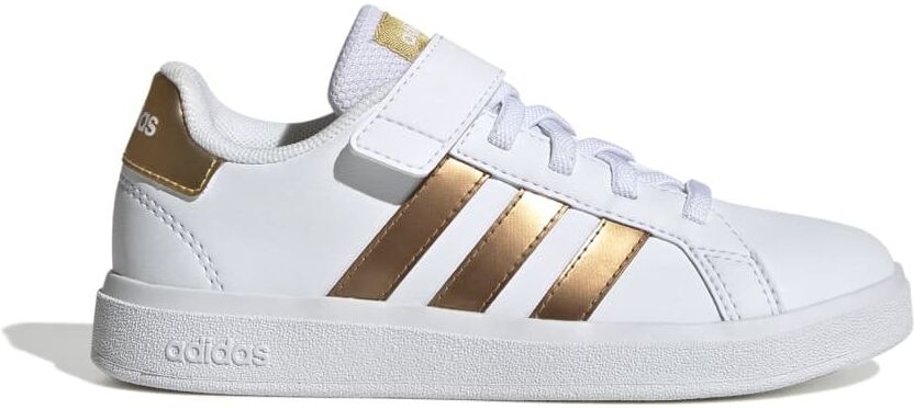 adidas Kids Grand Court Sustainable Lifestyle Court Elastic Lace and Top Strap Shoes Size: UK 11c, Colour: White