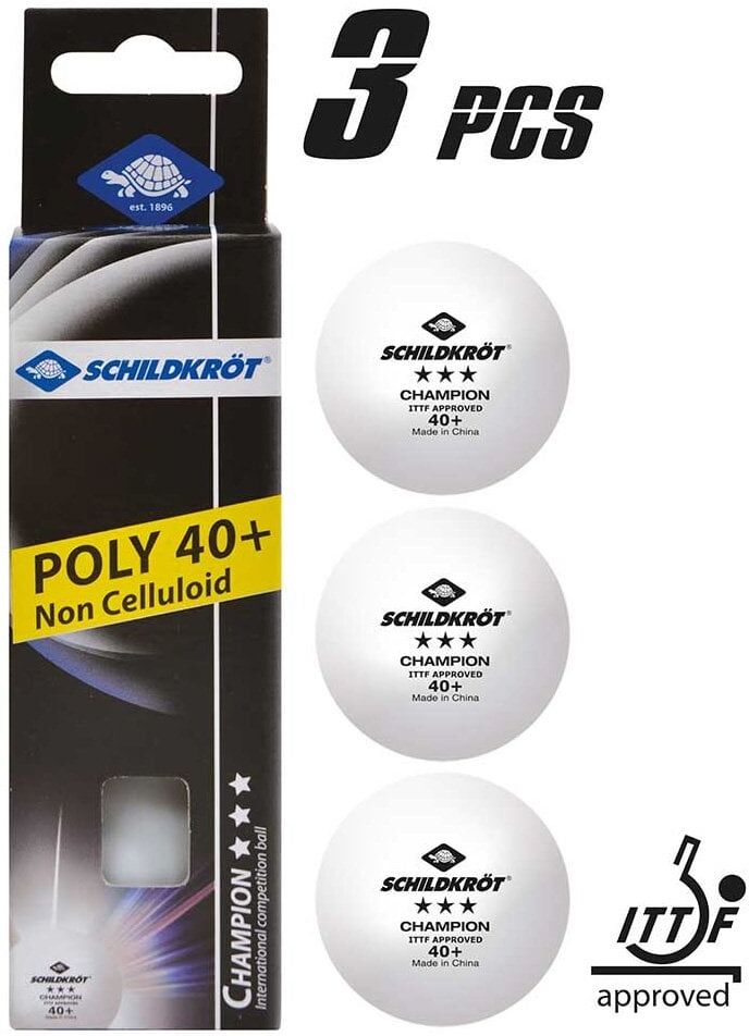 Donic Schildkrot 3-Star Champions ITTF White Poly 40+ Ball - 3 Pack Size: One Size, Colour: White