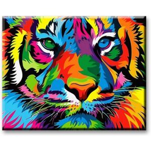 iCoostor Wooden Framed Paint by Numbers DIY Acrylic Painting Kit for Kids & Adults Beginner - 16” x 20”Coloured Tiger Pattern with 3 Brushes & Bright Colors - Brand New