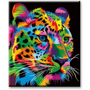 iCoostor Wooden Framed Paint by Numbers DIY Acrylic Painting Kit for Kids & Adults Beginner - 16” x 20” Colorful Leopard Pattern with 3 Brushes & Bright Colors - Brand New